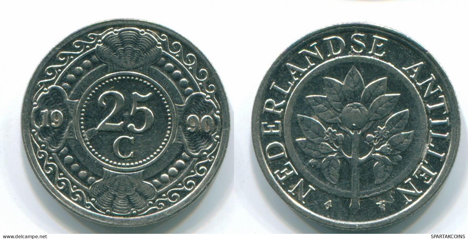 25 CENTS 1990 NIEDERLÄNDISCHE ANTILLEN Nickel Koloniale Münze #S11255.D.A - Antilles Néerlandaises