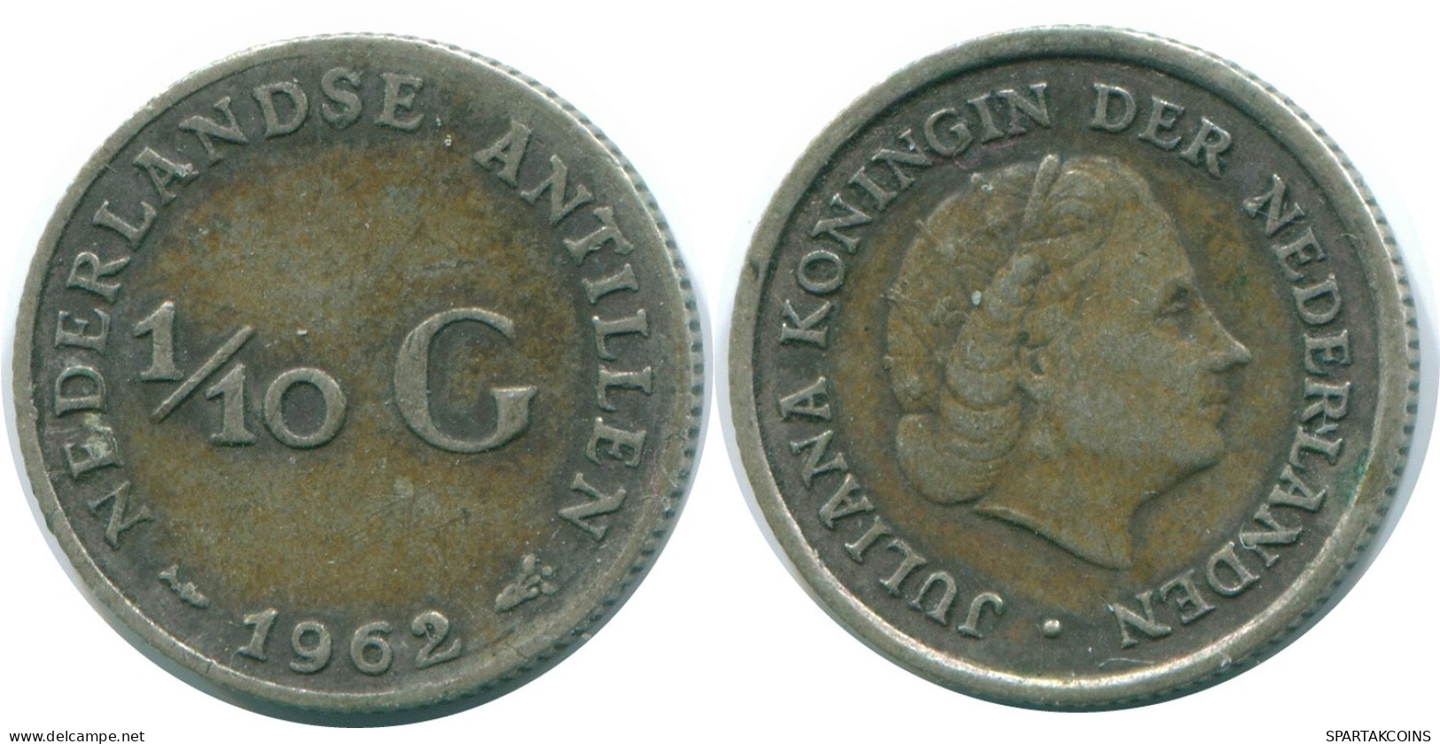 1/10 GULDEN 1962 NIEDERLÄNDISCHE ANTILLEN SILBER Koloniale Münze #NL12444.3.D.A - Antilles Néerlandaises