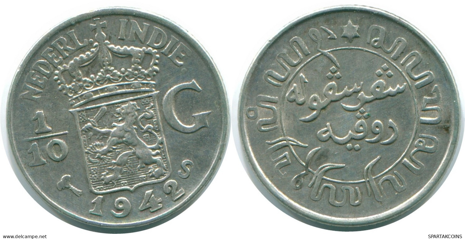 1/10 GULDEN 1942 NIEDERLANDE OSTINDIEN SILBER Koloniale Münze #NL13856.3.D.A - Niederländisch-Indien