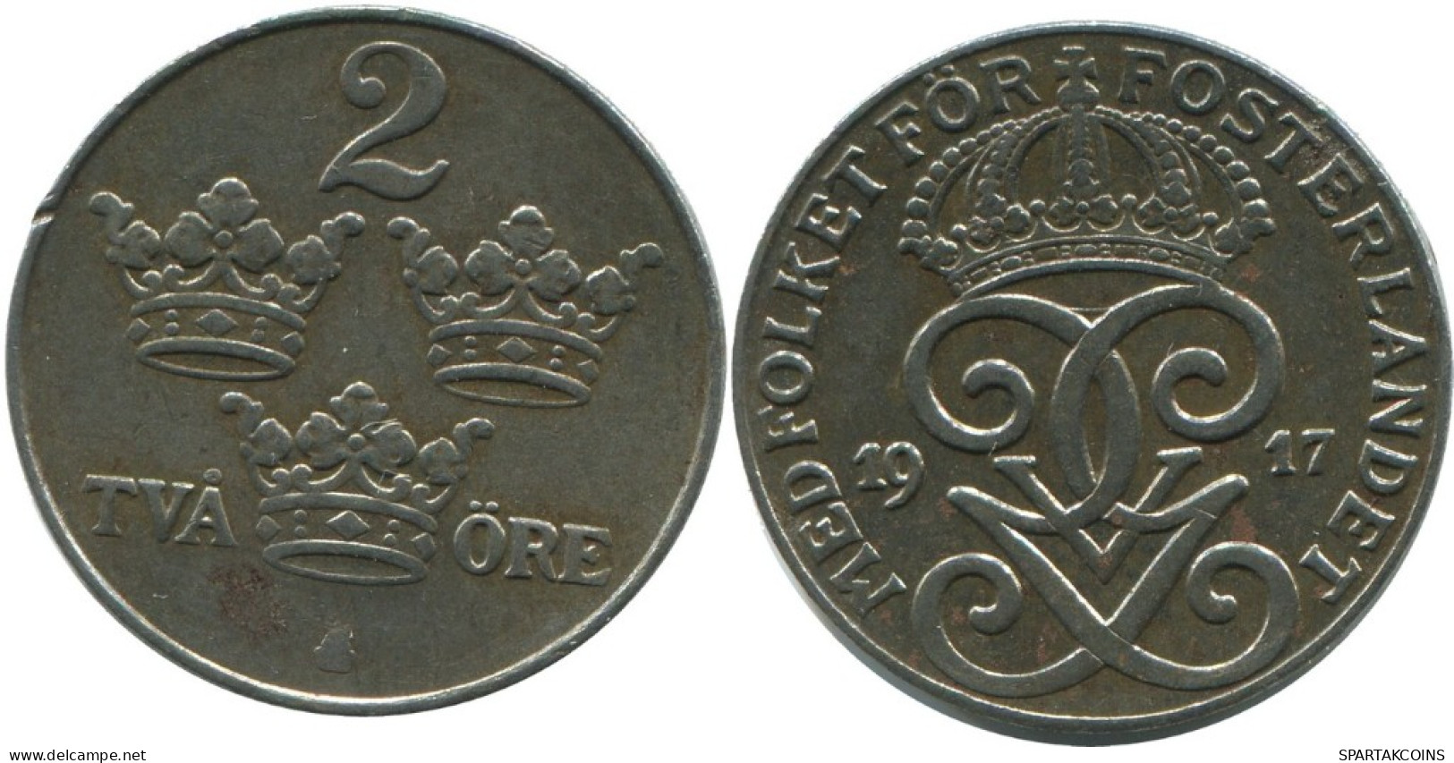 2 ORE 1917 SWEDEN Coin #AC751.2.U.A - Suède