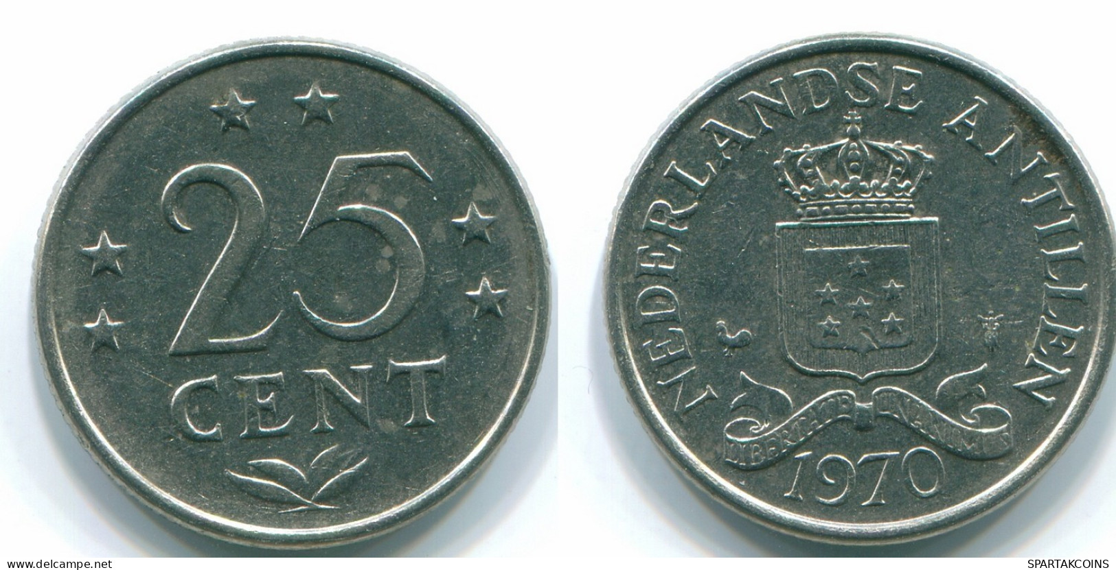25 CENTS 1970 ANTILLAS NEERLANDESAS Nickel Colonial Moneda #S11444.E.A - Antilles Néerlandaises
