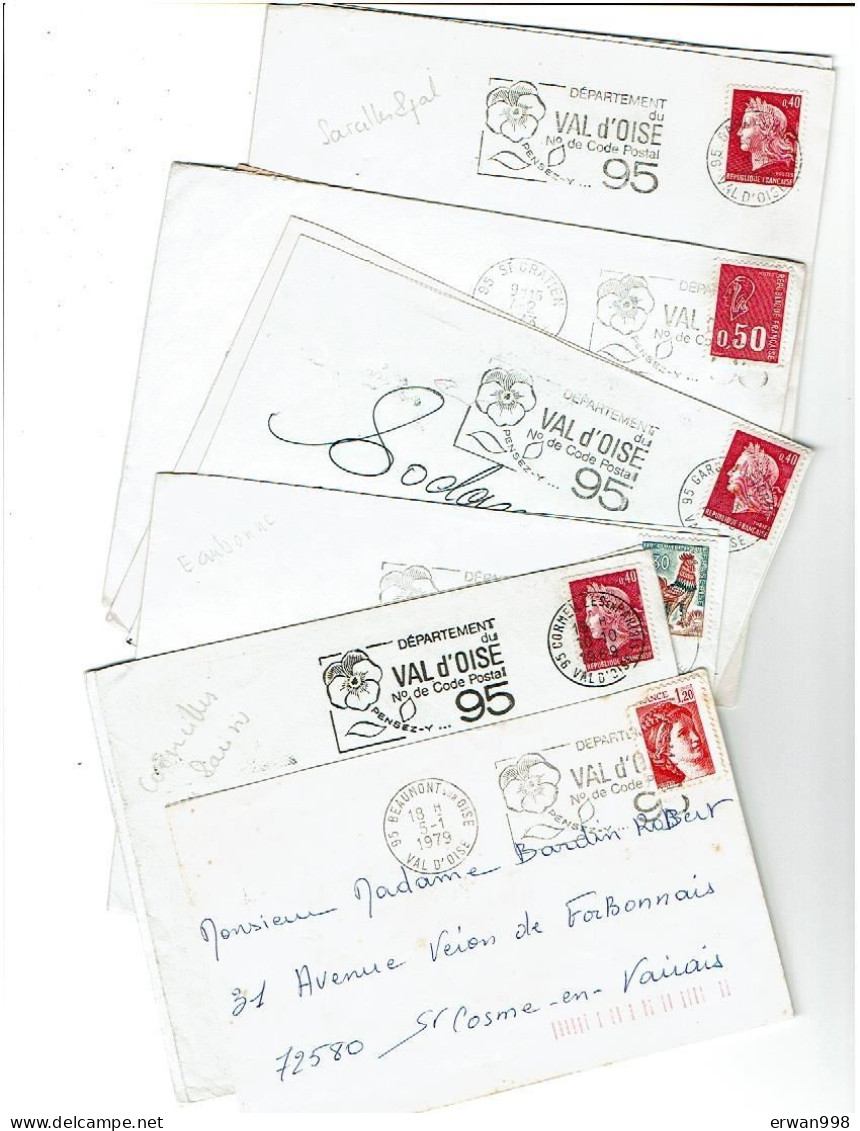 95  VAL D'OISE  N° De Code Postal 95 Pensez Y - 13 Flammes SECAP Différentes S/ Env. Entières Liste Jointe  1168 - Mechanical Postmarks (Advertisement)