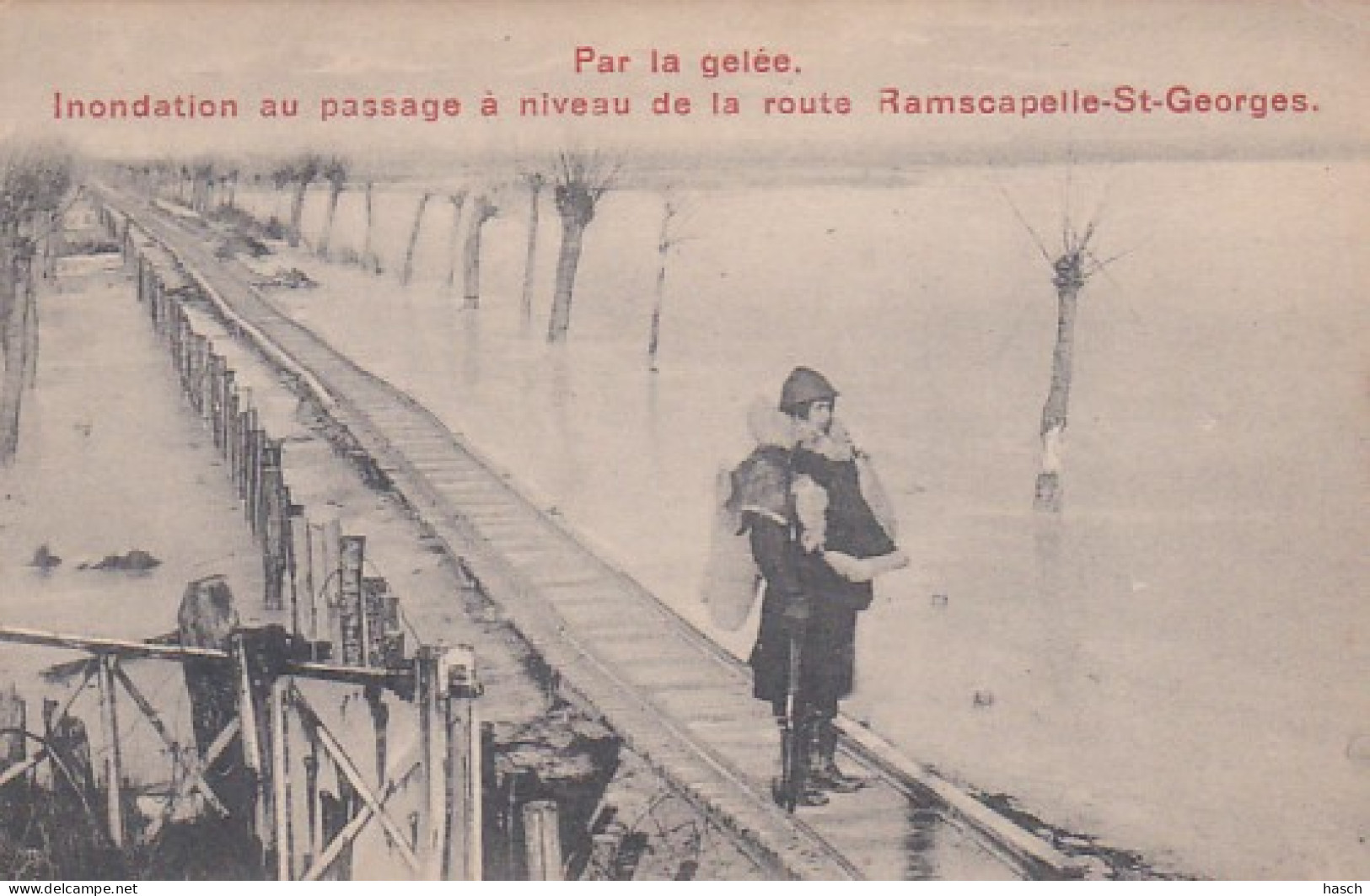 372634Par La Gelée, Inondation Au Passage à Niveau De La Route Ramscapelle St. Georges (voir Coins) - Nieuwpoort