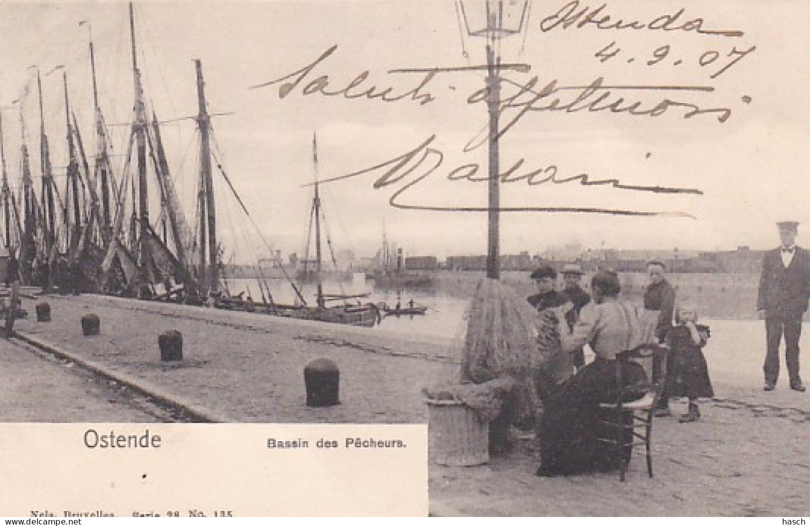 3726	131	Ostende, Bassin Des Pêcheurs (poststempel 1907) - Oostende