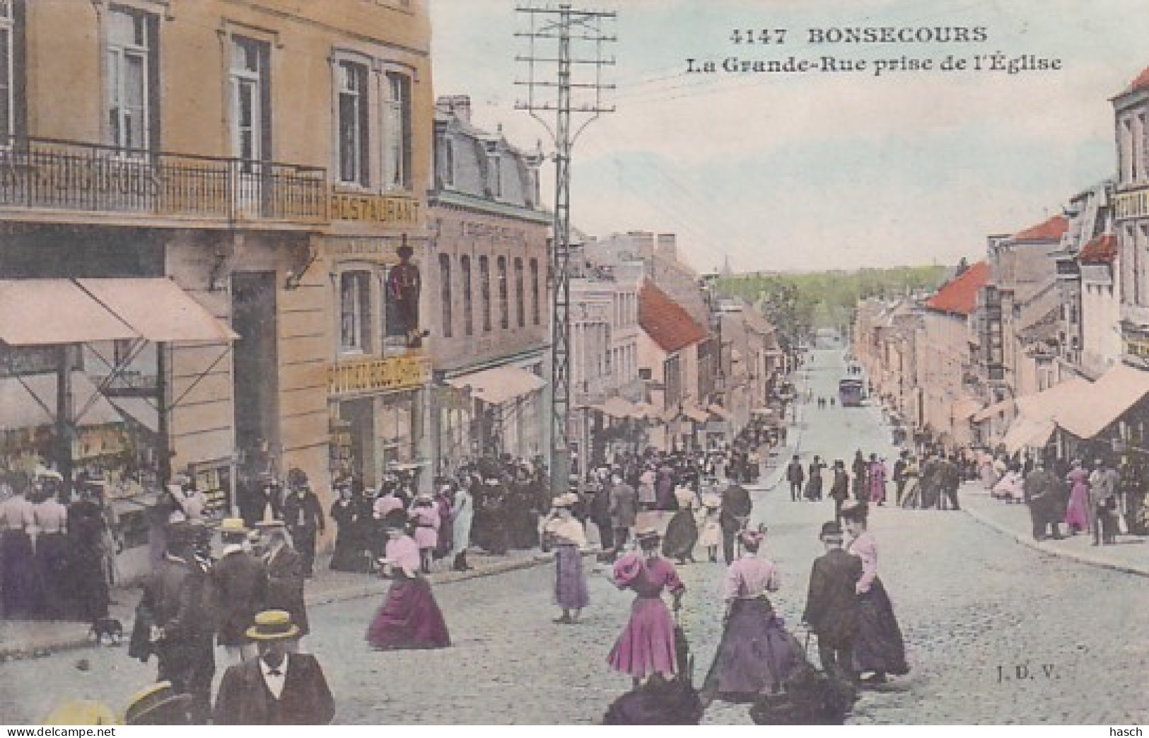 3726	190	Bonsecours, La Grande Rue Prise De L'Église (poststempel 1908) - Péruwelz