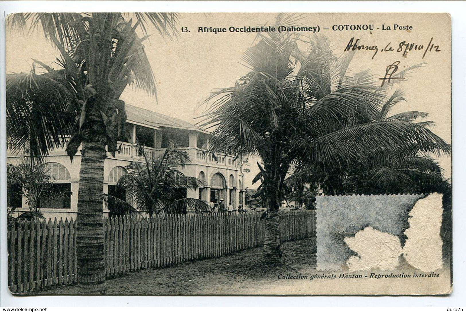 CPA 1912 * COTONOU La Poste - Dahomey Afrique Occidentale * Collection Générale Dantan - Dahome