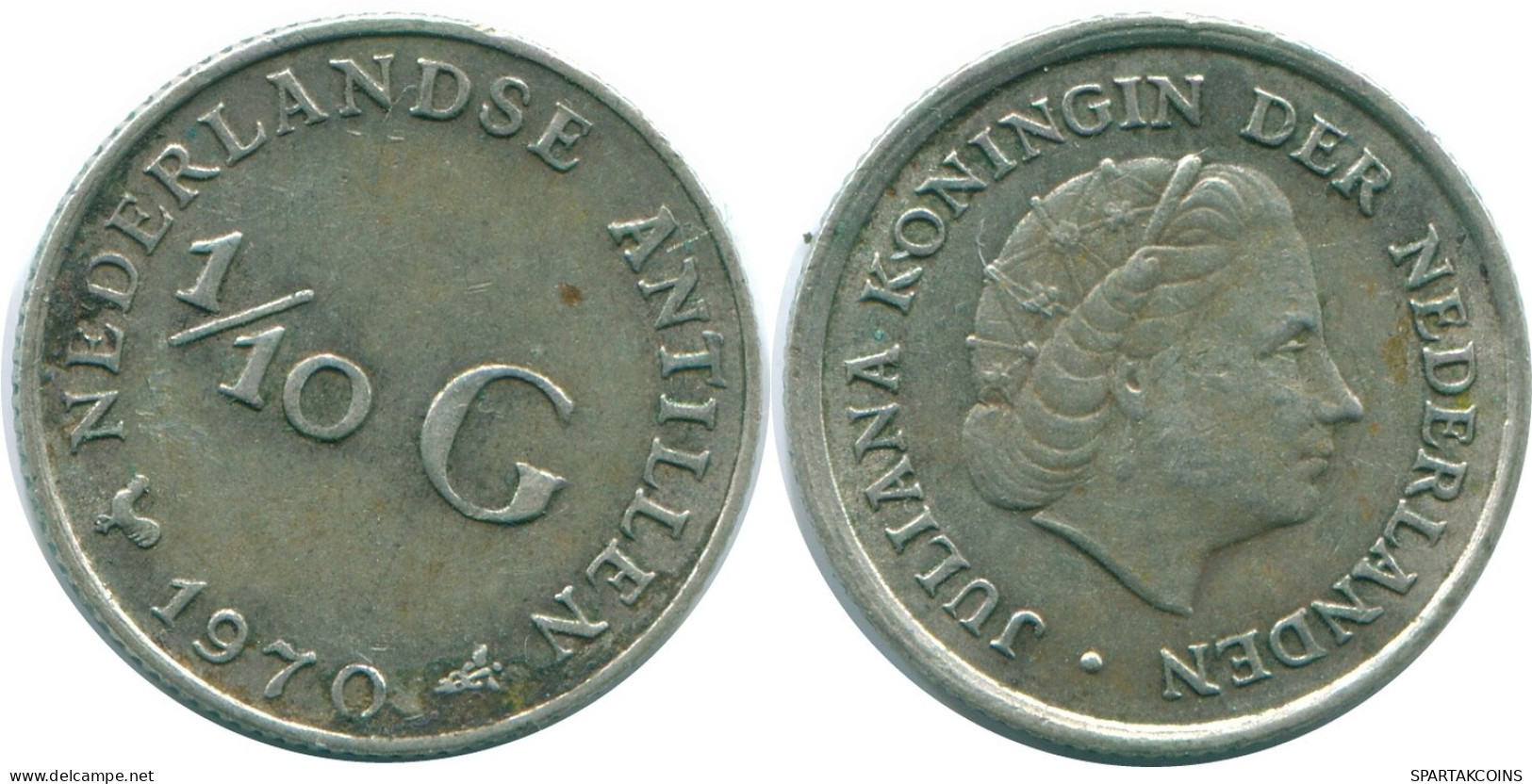 1/10 GULDEN 1970 ANTILLAS NEERLANDESAS PLATA Colonial Moneda #NL13082.3.E.A - Antilles Néerlandaises