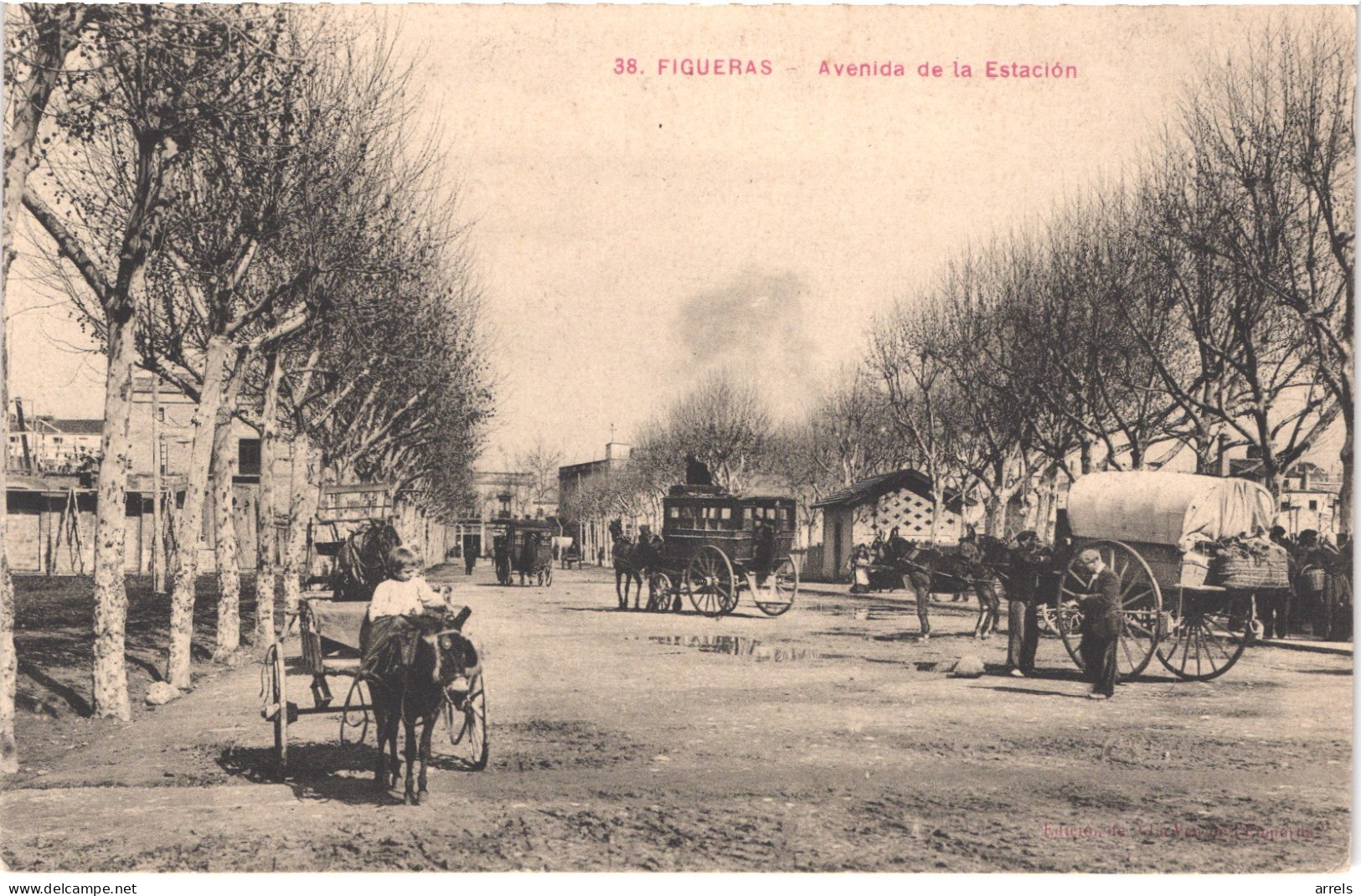 ES FIGUERAS - 38 - Avenida De La Estacion - Avenue De Ma Gare - Diligence Attelages - Animée - Belle - Gerona