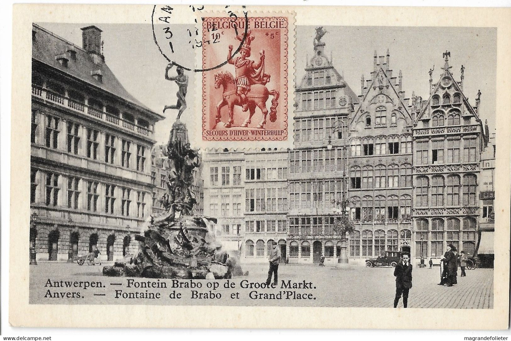 CPA PK AK  CARTE POSTALE BELGIQUE MARCOPHILIE ANVERS FONTAINE DE BRABO ET GRAND' PLACE 1942 - Sonstige & Ohne Zuordnung