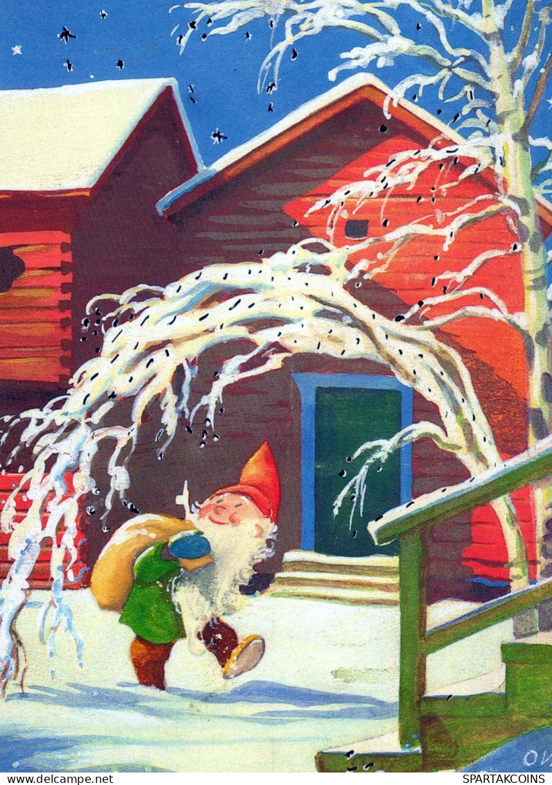 PÈRE NOËL Bonne Année Noël GNOME Vintage Carte Postale CPSM #PBB485.A - Santa Claus