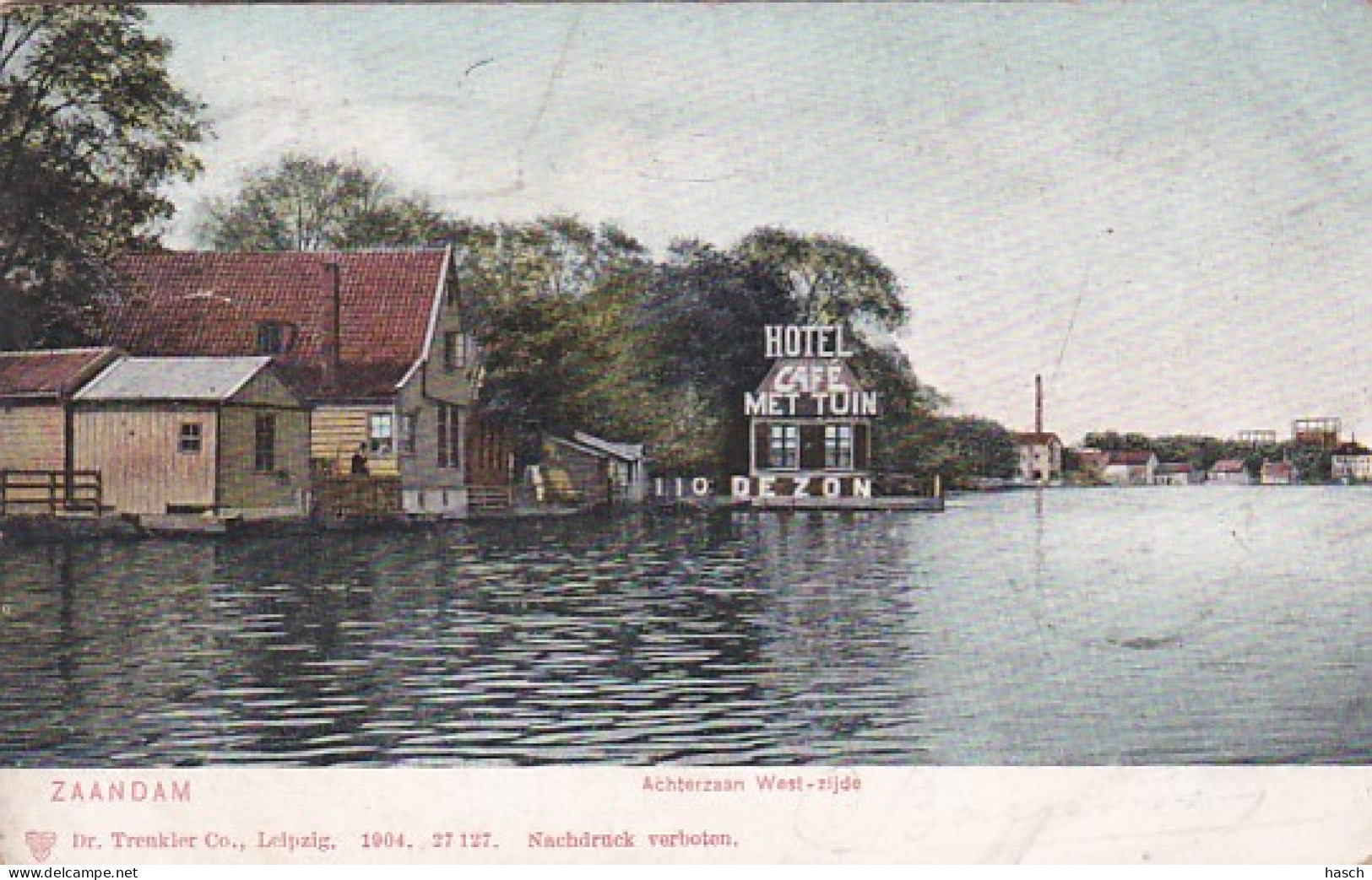 4816      63           Zaandam, Achterzaan West – Zijde. Hotel – Café – De Zon. (poststempel 1906)(kleine Beschadiging - Zaandam