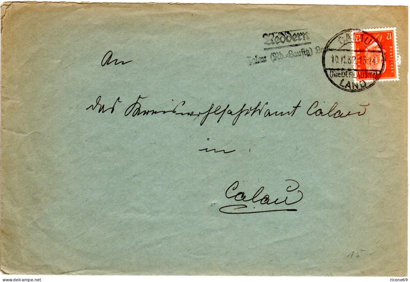 DR 1932, Landpost Stpl. REDDERN Calau Land Auf Brief M. 12 Pf. - Covers & Documents