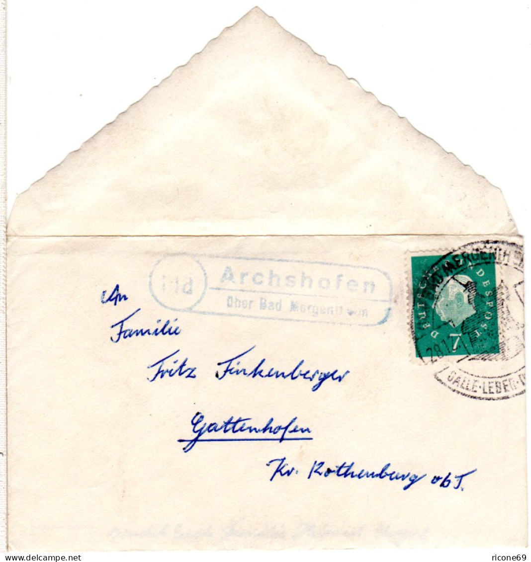 BRD 1961, Landpost Stpl. 14d ARCHSHOFEN über Bad Mergentheim Auf Brief M. 7 Pf. - Covers & Documents