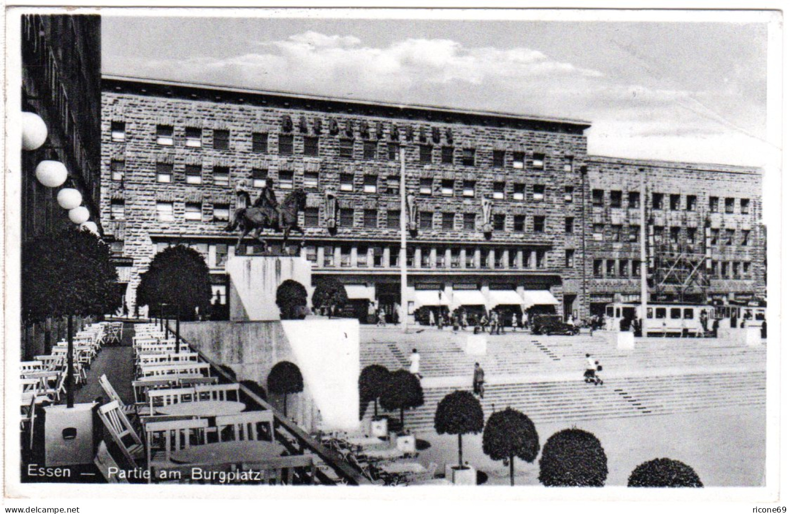 Essen, Partie Am Burgplatz Mit Trambahn, 1932 Gebr. 6 Pf. Privatganzsachenkarte - Lettres & Documents