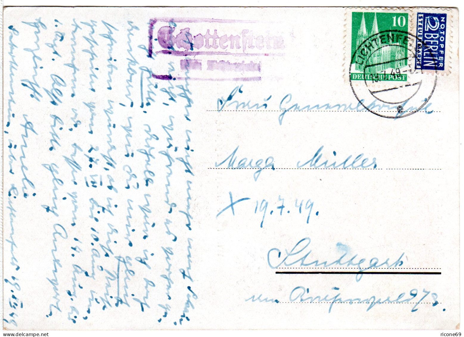 1949, Landpost Stpl. SCHOTTENSTEIN über Lichtenfels Auf Karte M. 10 Pf. - Collections