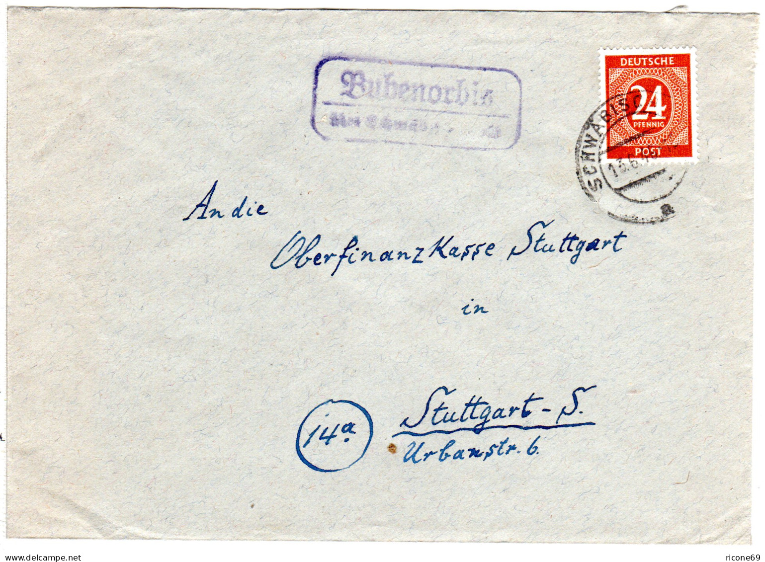 1949, Landpost Stpl. BUBENORBIS über Schwäbisch Hall Auf Brief M. 24 Pf. - Collezioni
