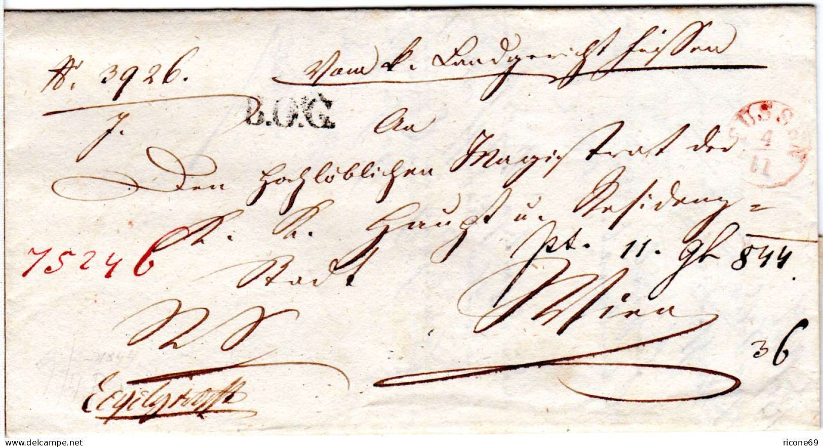 Bayern 1844, Roter Fingerhut Stpl. FÜSSEN U. L1 B.O.C. Auf Brief N. Österreich - Prephilately