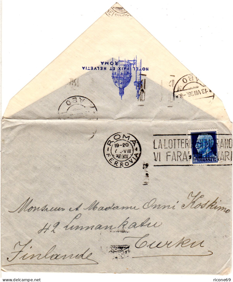 Italien 1936, 1,25 L.auf Hotel Brief V. Rom N. Turku, Finnland - Unclassified