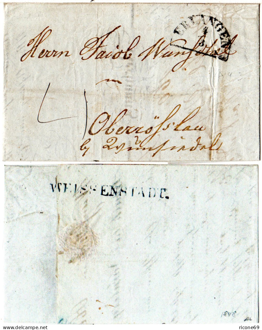 Bayern 1848, HKS ERLANGEN Auf Porto Brief N. Oberrösslau B. Wunsiedel - Prefilatelia