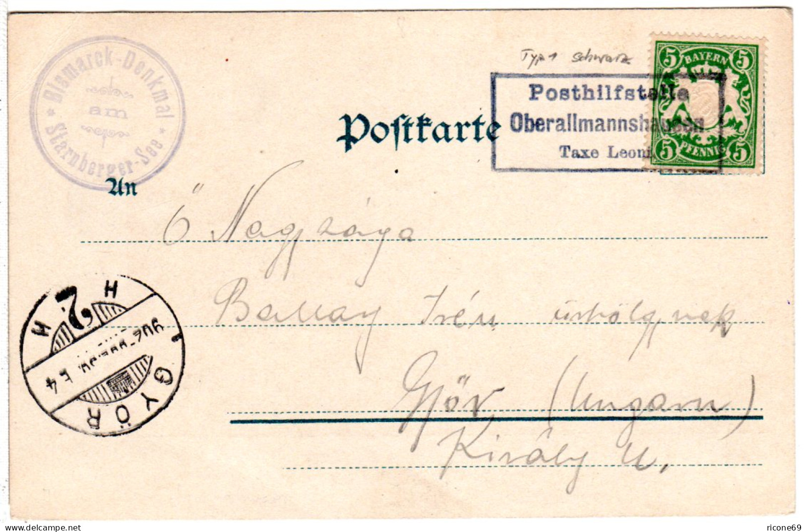 Bayern 1902, Posthilfstelle OBERALLMANNSHAUSEN Taxe Leoni Auf AK M. 5 Pf. - Lettres & Documents