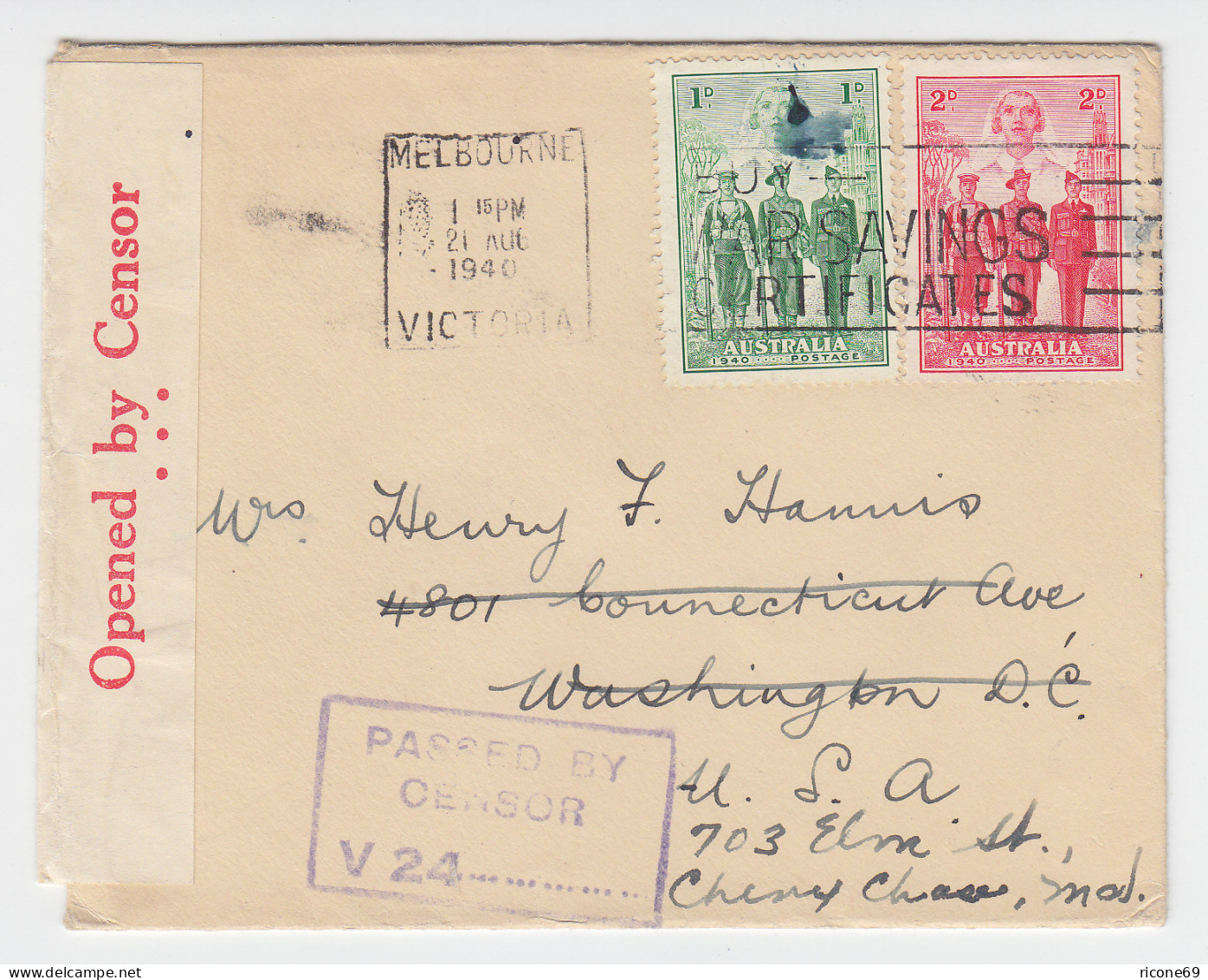 Australien 1940, 1+2d Auf Zensur Brief V. Melbourne N. USA. - Oceania (Other)