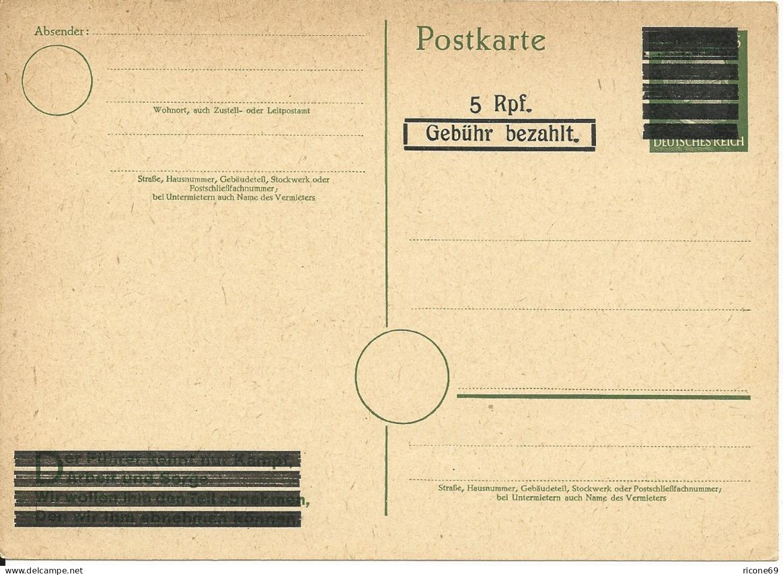 Notausgabe Ganzsache PC 607 IIa Sauber Ungebraucht - Lettres & Documents