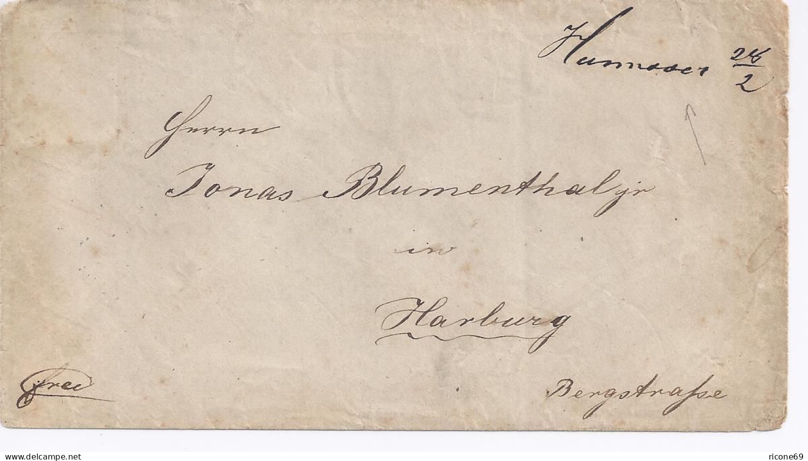 Hannover 28/2, Handschr. Ortsaufgabe, Brief N. Harburg (Ank.Stpl. Rücks.). #584 - Hanovre