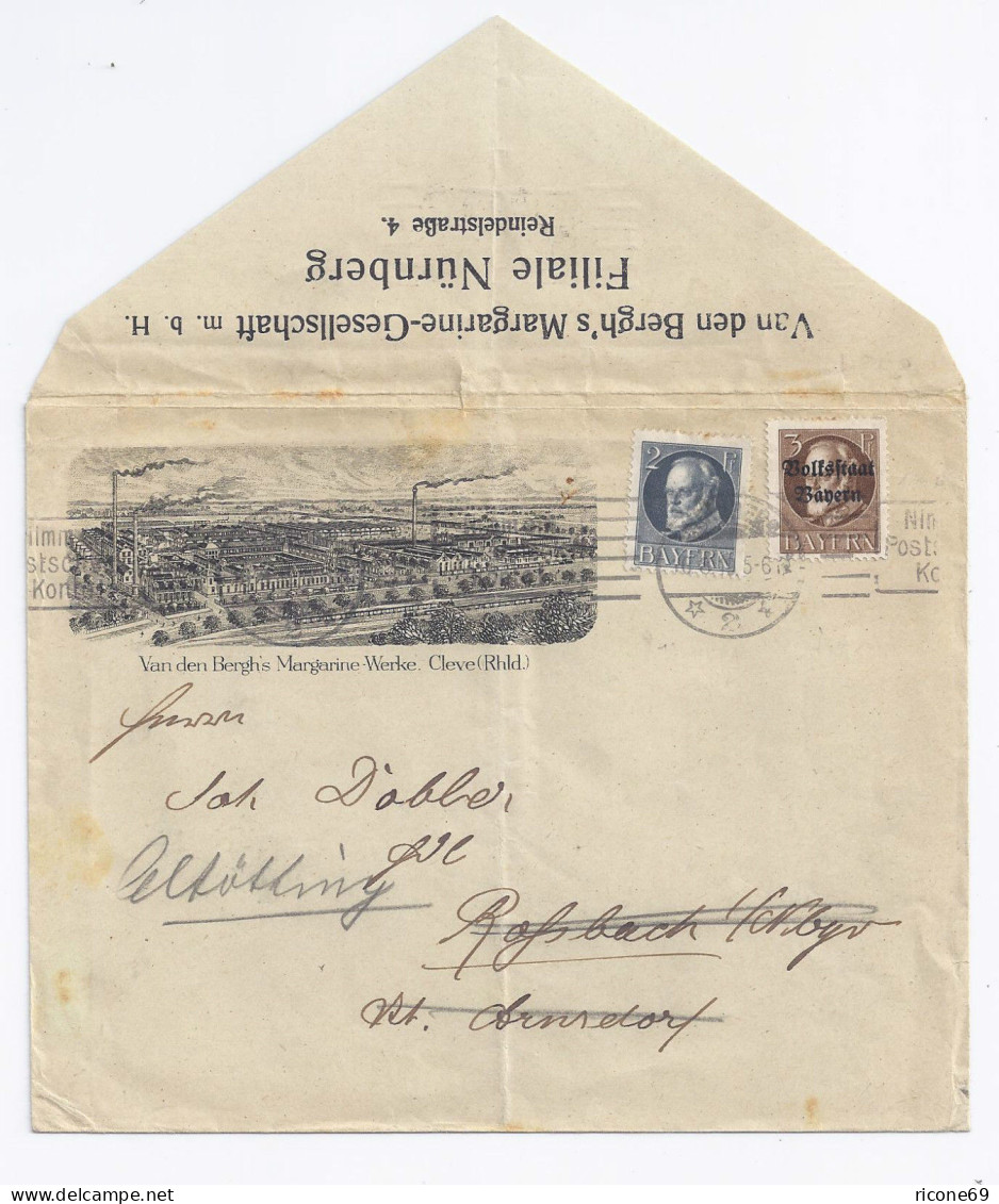 Bayern 1919, 2+3 Pf. Auf Reklame Brief Cleve. Maschinenstpl. Nürnberg. #1384 - Lettres & Documents