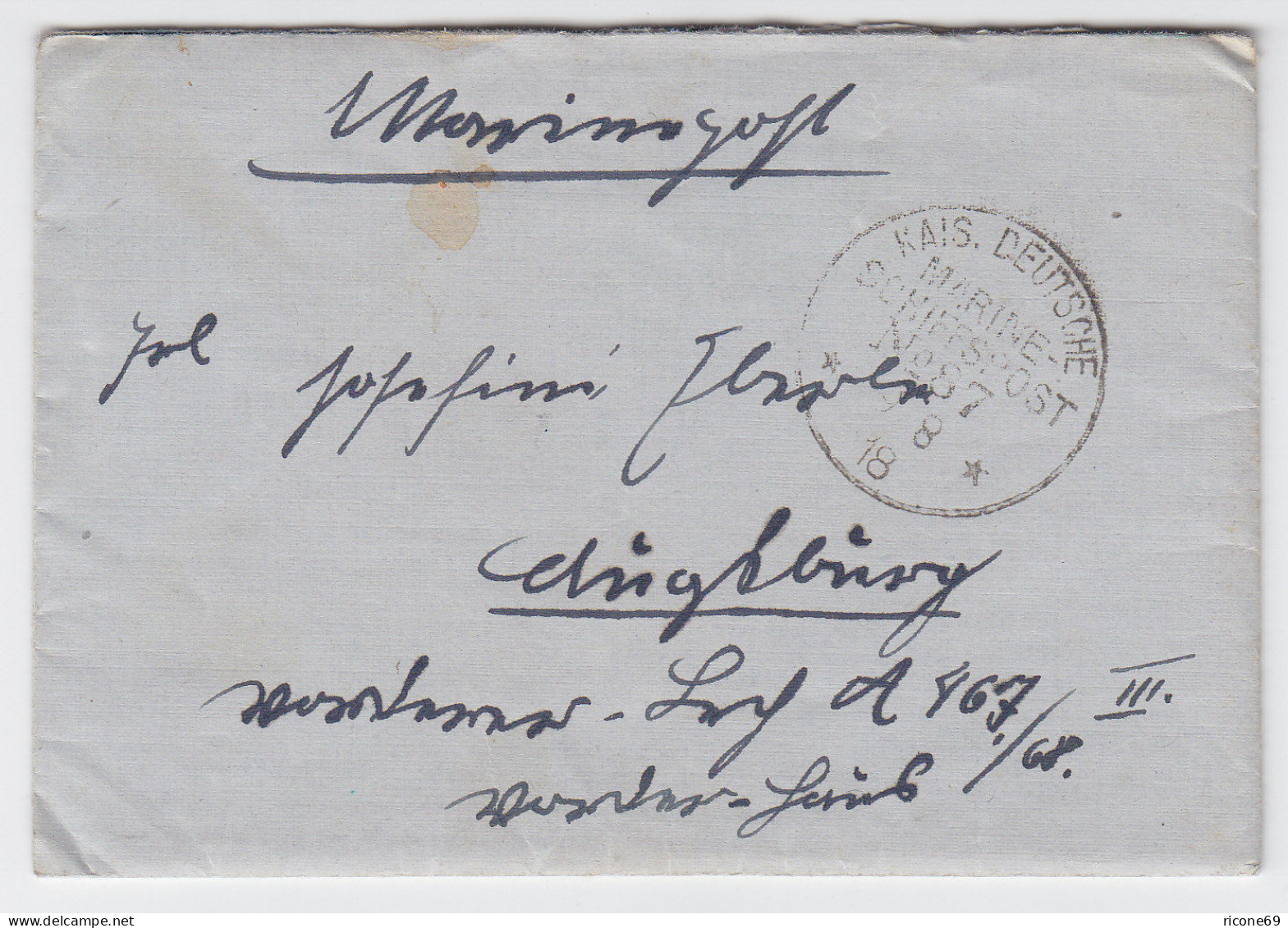 DR 1918, WK I Dt. Marine Schiffspost No87, Brief V. SMS Kurfürst N. Bayern #2285 - Lettres & Documents