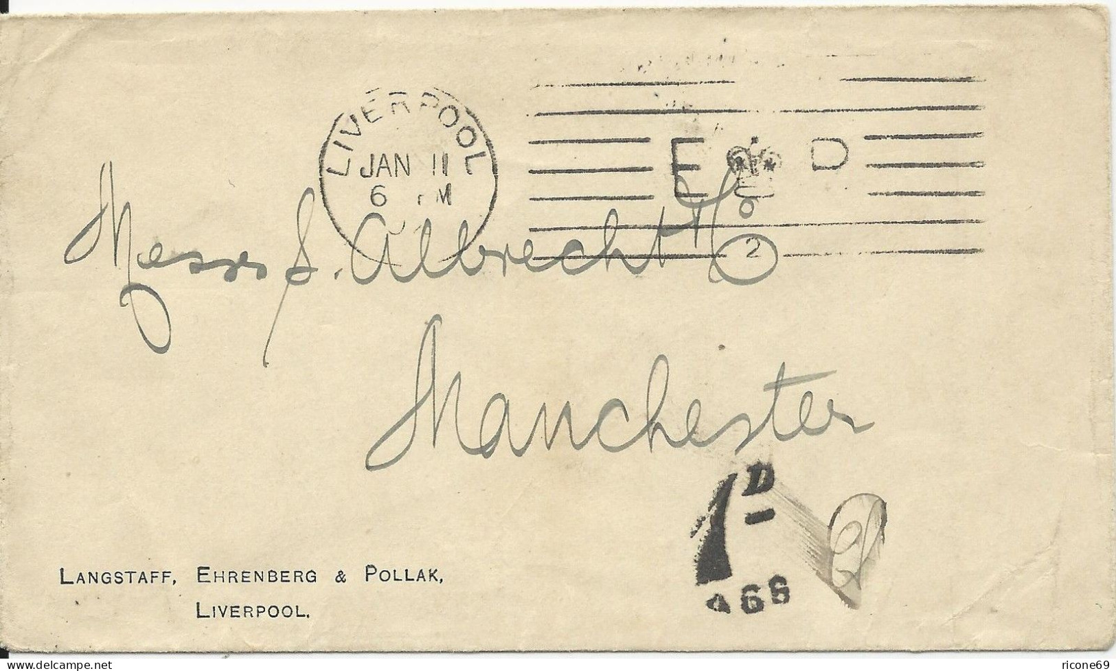 GB 1902, Maschinenstempel Liverpool ER Auf Brief M. Porto Stempel 1D. #1038 - Sonstige & Ohne Zuordnung