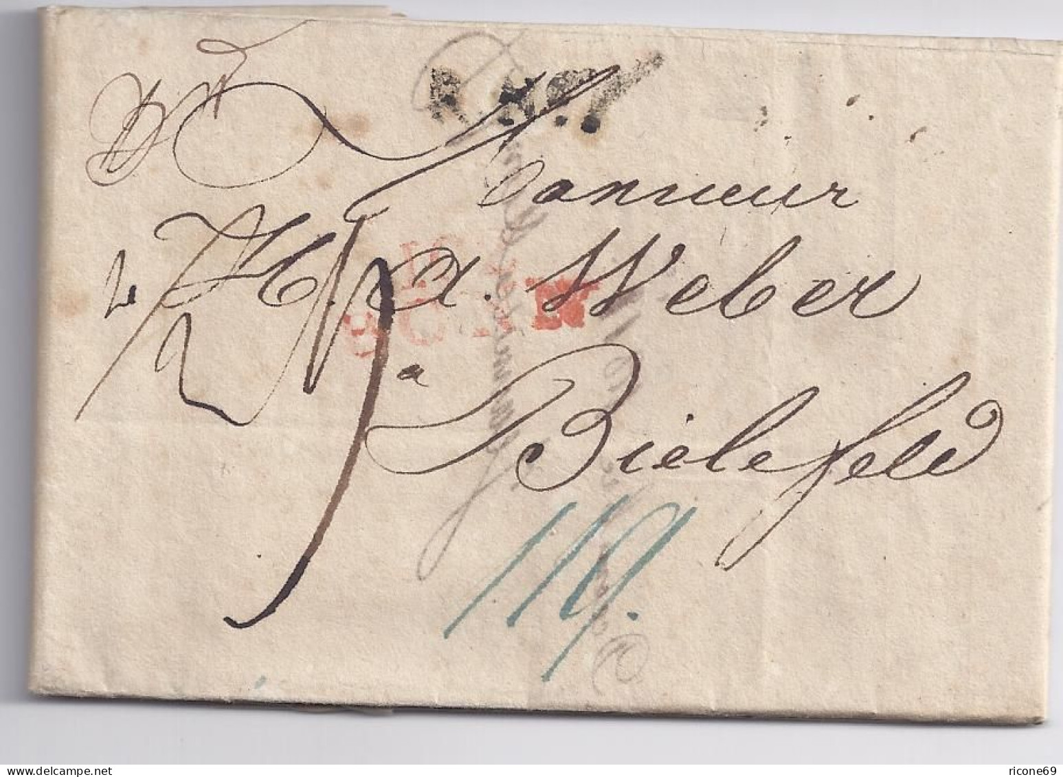 Preussen 1811, Düsseldorf, Falt Brief M. Rot "102 Bonn" U. RNo1n. Bielefeld.#30 - Prephilately