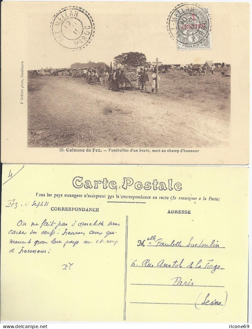 Marokko 1911, AK M. 1 C. U. Stpl. FEZ - MELLAH MAROC. #2121 - Marruecos (1956-...)