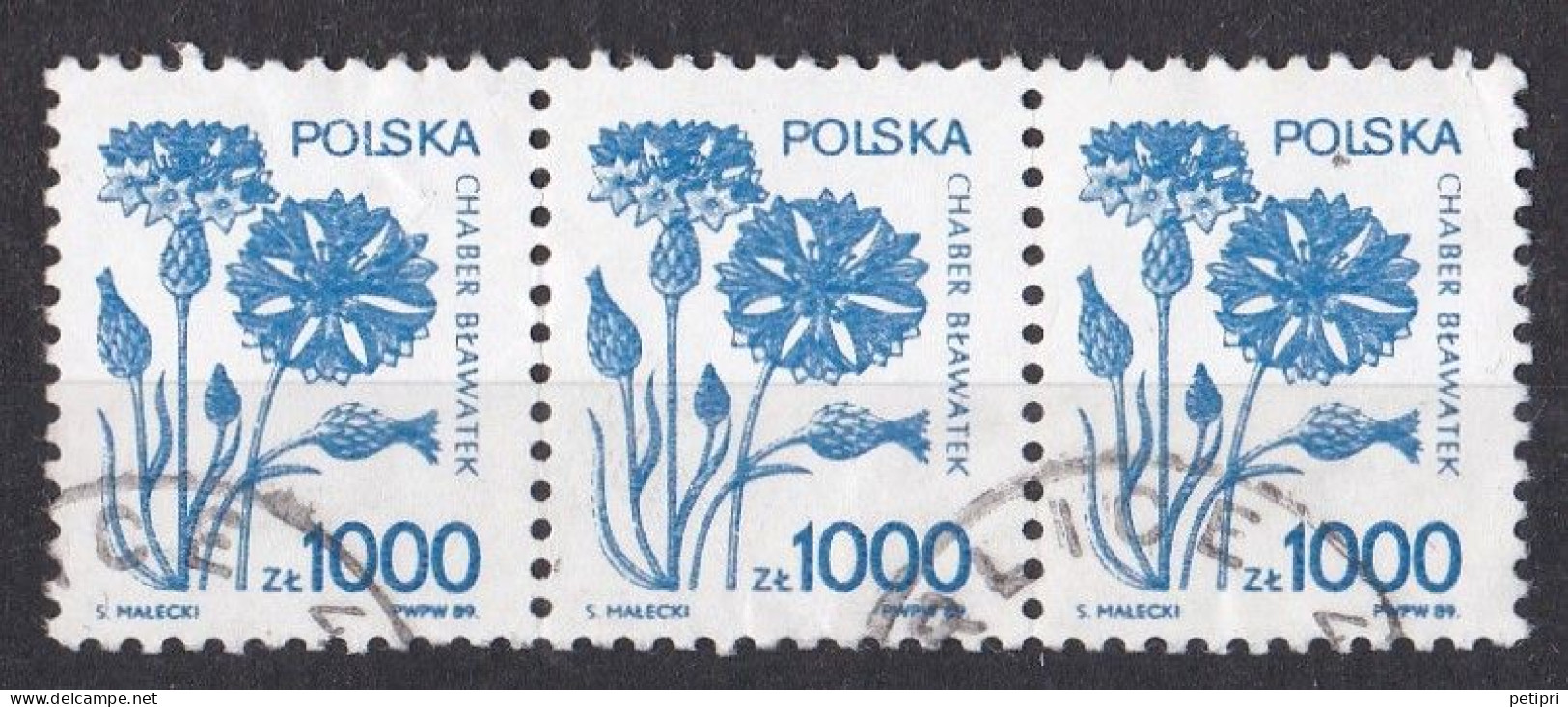 Pologne - République 1981 - 1990   Y & T N °  3058 Bande De 3  Oblitérés - Oblitérés