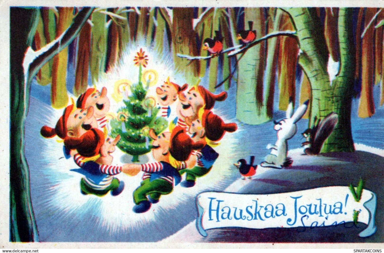 SANTA CLAUS Happy New Year Christmas GNOME Vintage Postcard CPA #PKE001.A - Santa Claus