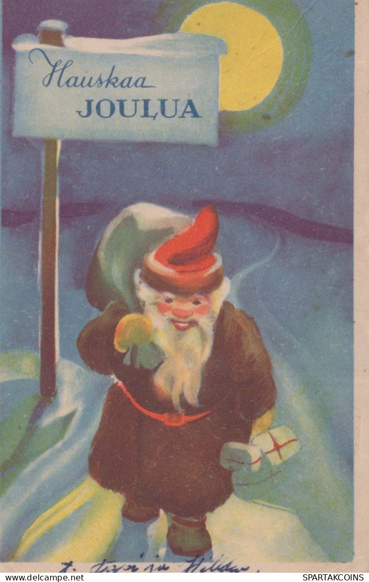SANTA CLAUS Happy New Year Christmas GNOME Vintage Postcard CPSMPF #PKD915.A - Santa Claus