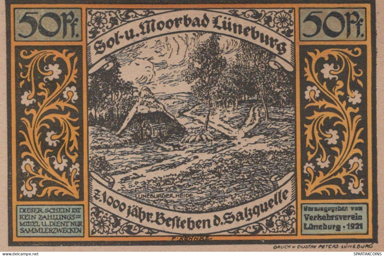 50 PFENNIG 1921 Stadt LÜNEBURG Hanover UNC DEUTSCHLAND Notgeld Banknote #PC632 - Lokale Ausgaben