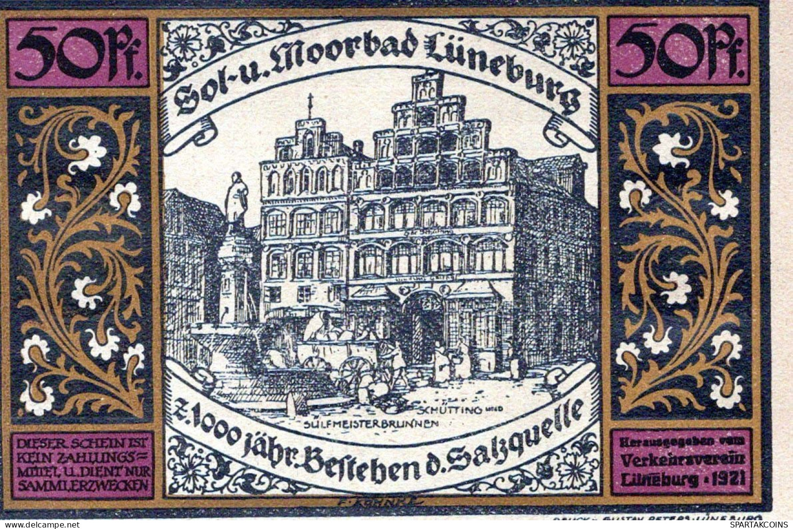 50 PFENNIG 1921 Stadt LÜNEBURG Hanover UNC DEUTSCHLAND Notgeld Banknote #PC639 - Lokale Ausgaben