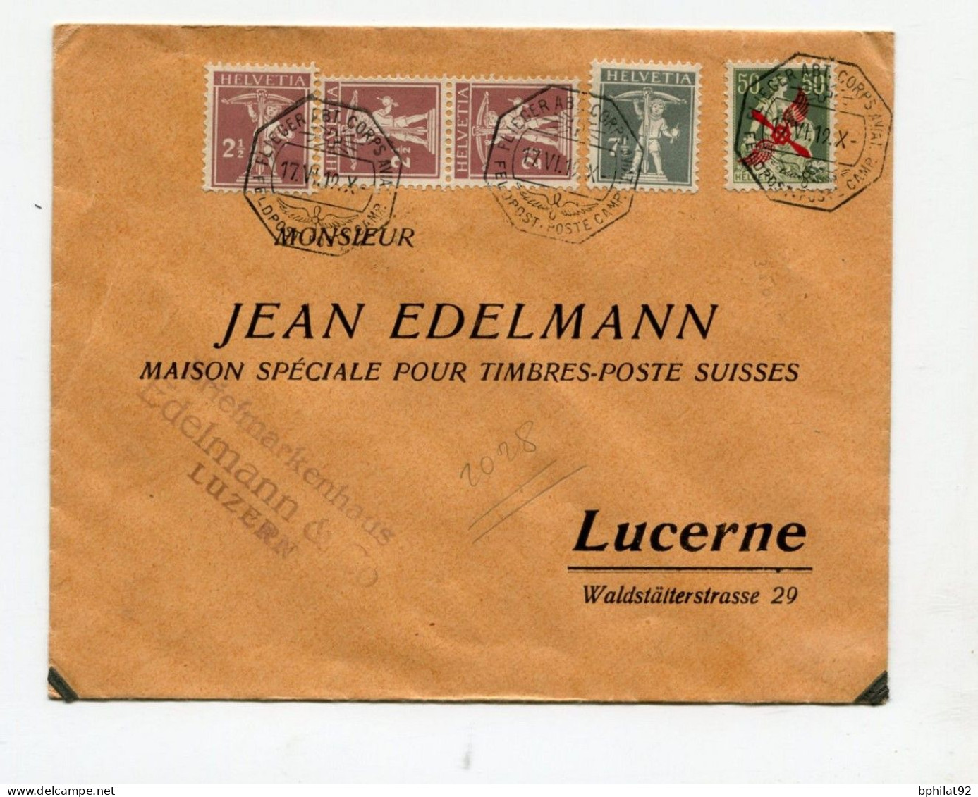 !!! SUISSE, PA N°2 SUR LETTRE PAR AVION DE 1919 POUR LUCERNE - Marcofilia