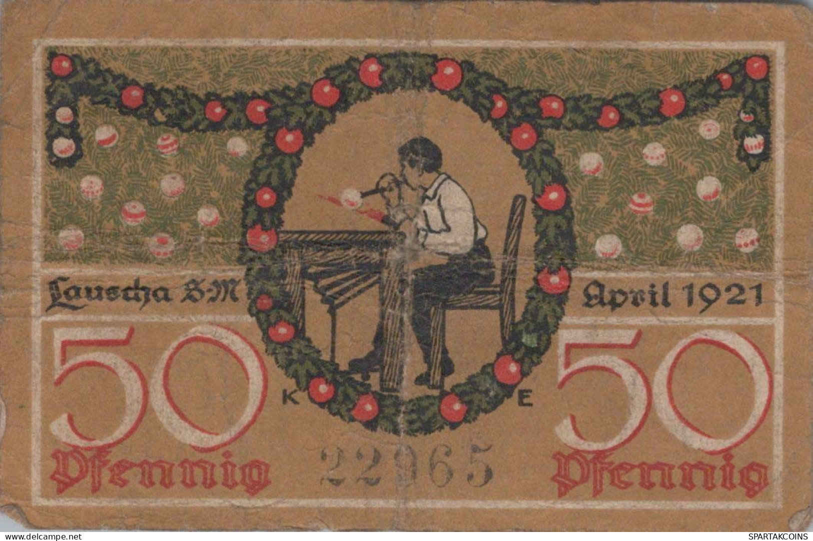 50 PFENNIG 1921 Stadt LAUSCHA Thuringia DEUTSCHLAND Notgeld Banknote #PI219 - [11] Emissions Locales