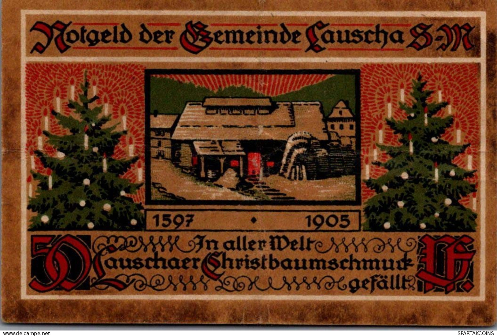 50 PFENNIG 1921 Stadt LAUSCHA Thuringia DEUTSCHLAND Notgeld Banknote #PI215 - [11] Emissions Locales