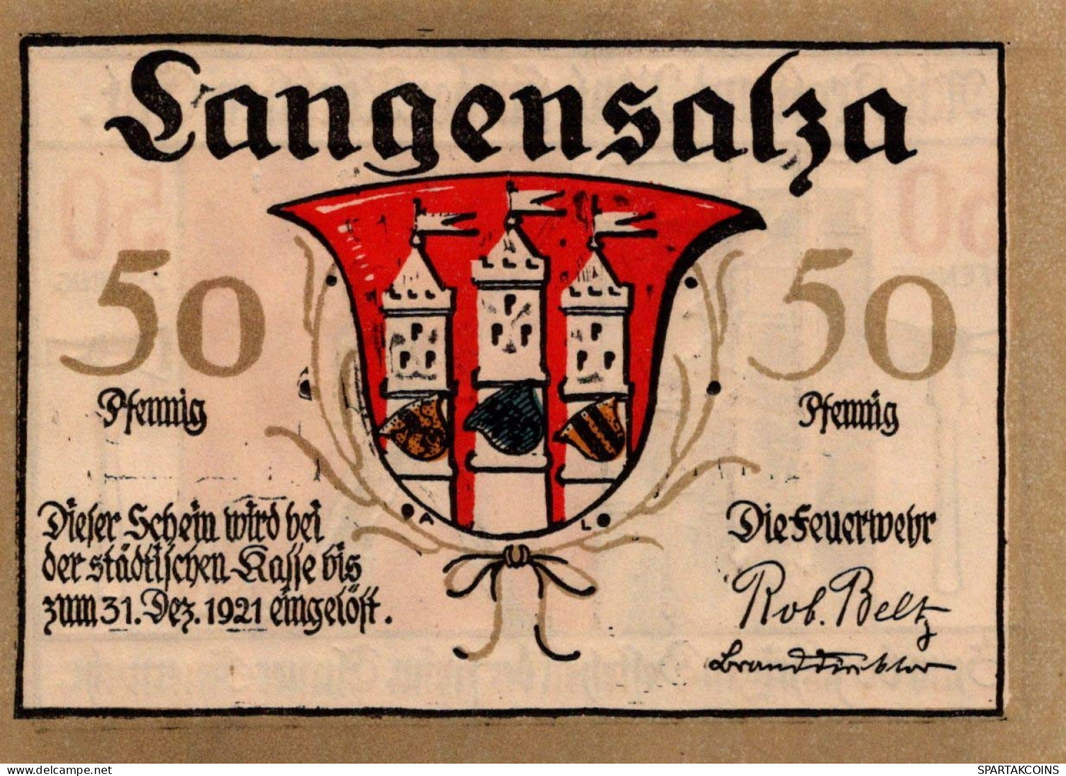 50 PFENNIG 1921 Stadt LANGENSALZA Saxony UNC DEUTSCHLAND Notgeld Banknote #PB994 - [11] Emissions Locales