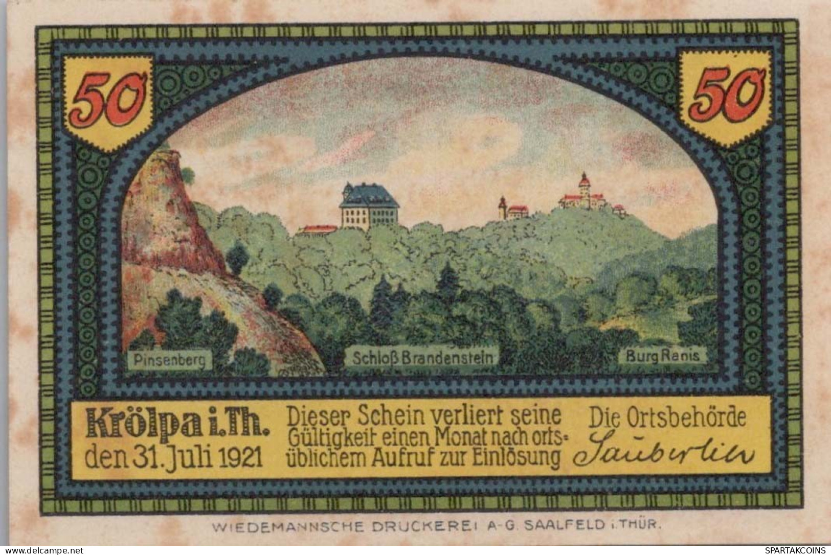 50 PFENNIG 1921 Stadt KRoLPA Saxony UNC DEUTSCHLAND Notgeld Banknote #PH648 - [11] Emissions Locales
