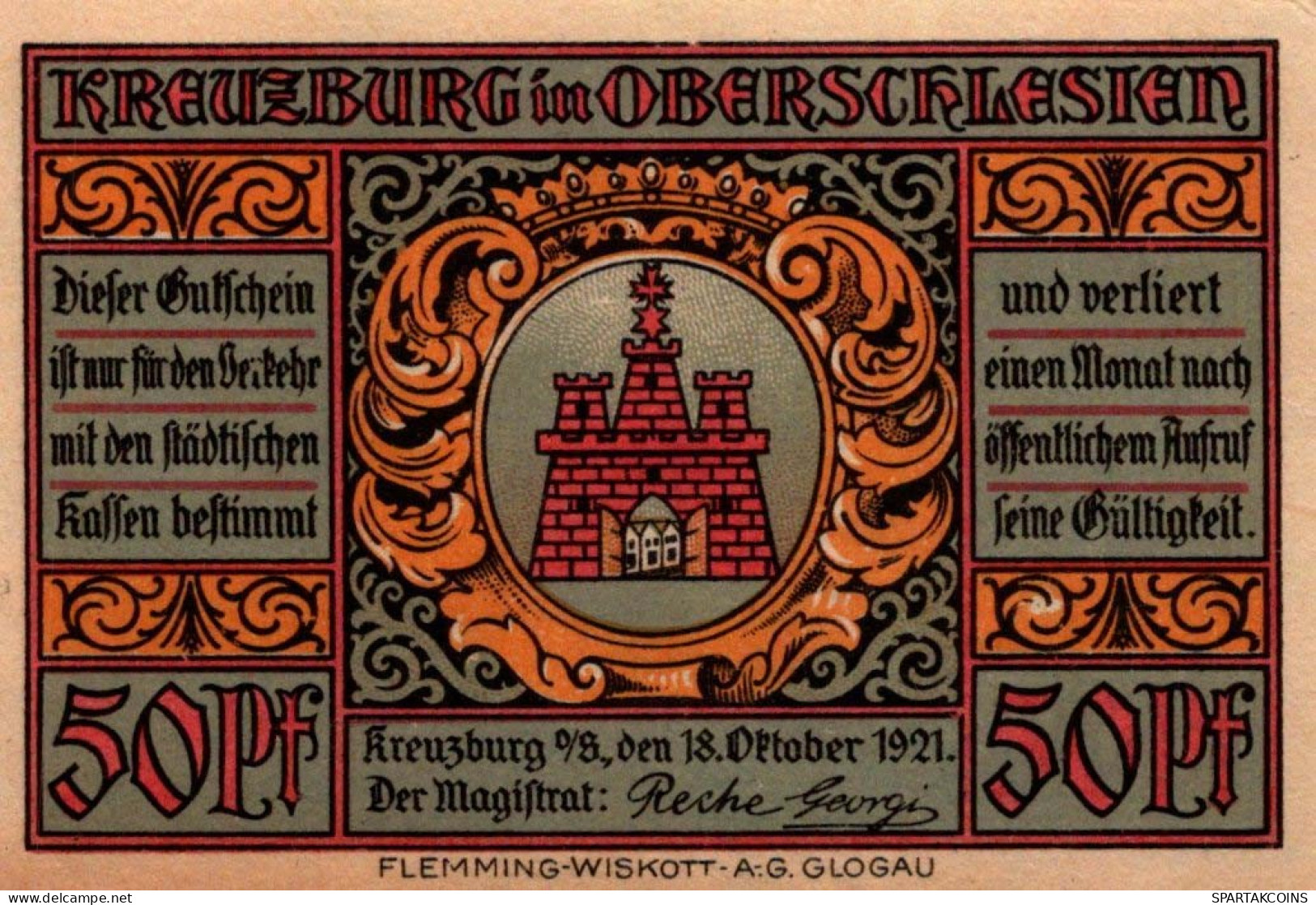 50 PFENNIG 1921 Stadt KREUZBURG Oberen Silesia UNC DEUTSCHLAND Notgeld #PH228 - [11] Emissions Locales