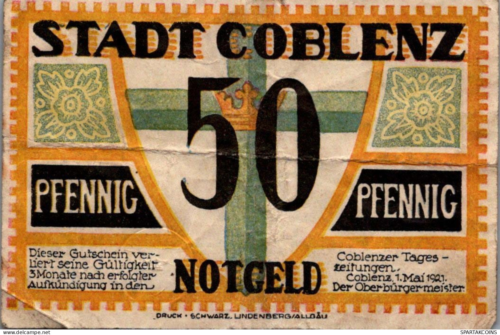 50 PFENNIG 1921 Stadt KOBLENZ Rhine DEUTSCHLAND Notgeld Banknote #PG470 - Lokale Ausgaben