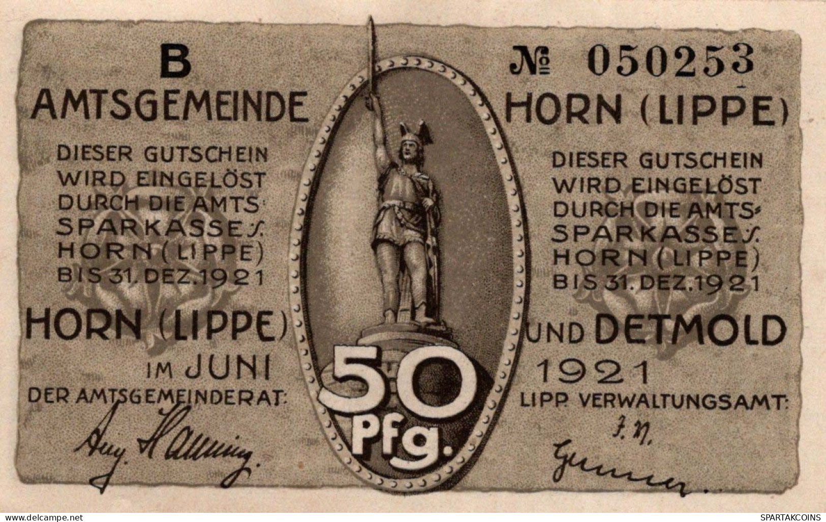 50 PFENNIG 1921 Stadt HORN IN LIPPE Lippe UNC DEUTSCHLAND Notgeld #PH784 - Lokale Ausgaben