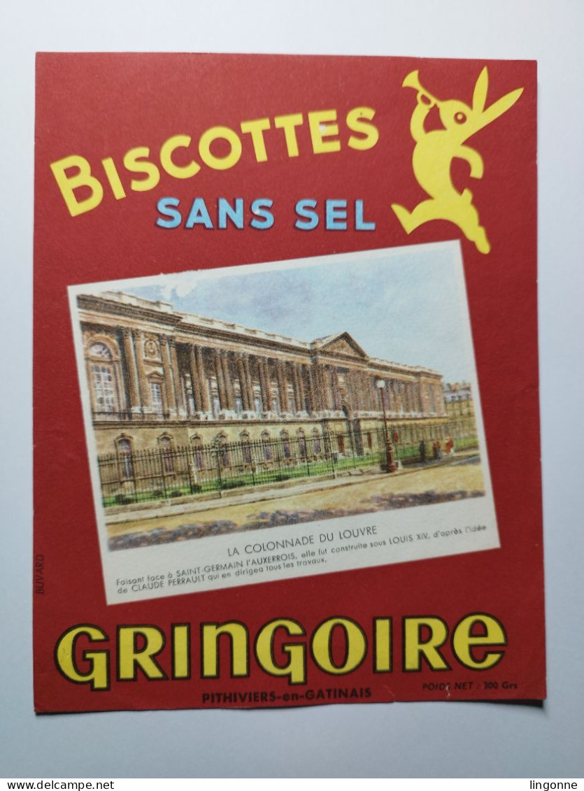 BUVARD BISCOTTE SANS SEL GRINGOIRE Pithiviers-en-Gâtinais La COLONNADE DU LOUVRE - Biscottes