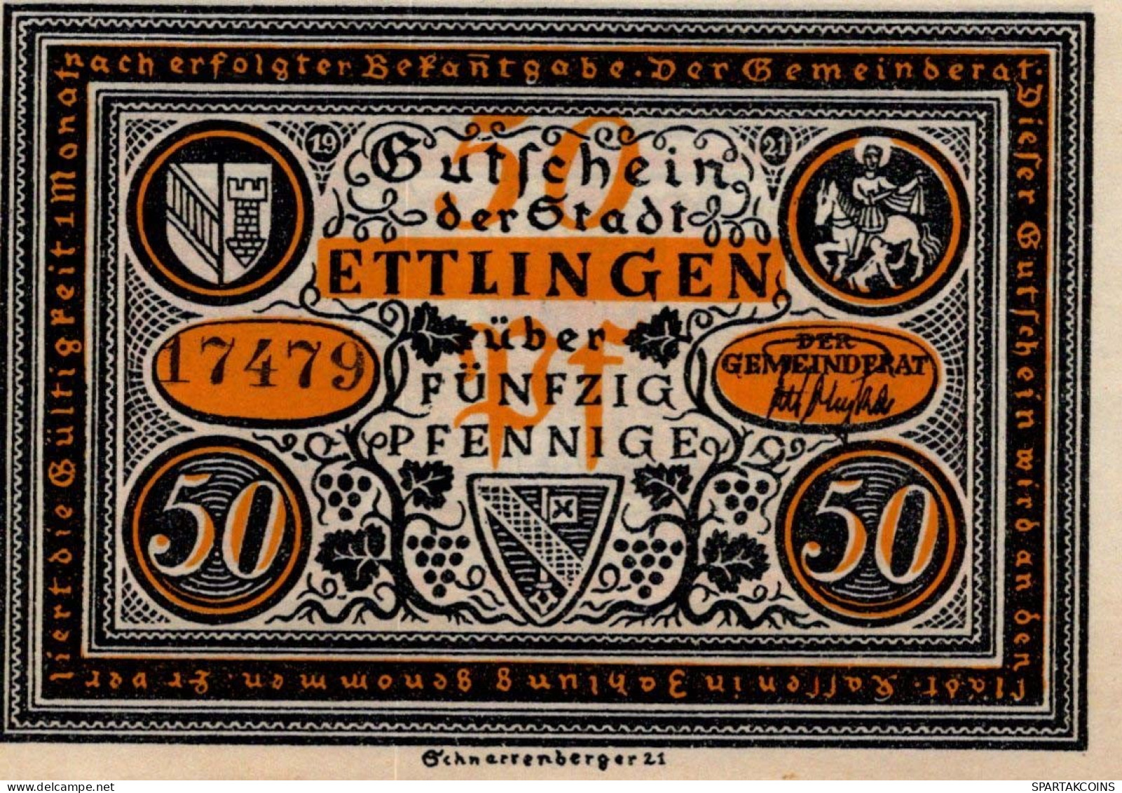 50 PFENNIG 1921 Stadt ETTLINGEN Baden UNC DEUTSCHLAND Notgeld Banknote #PB376 - [11] Emissions Locales
