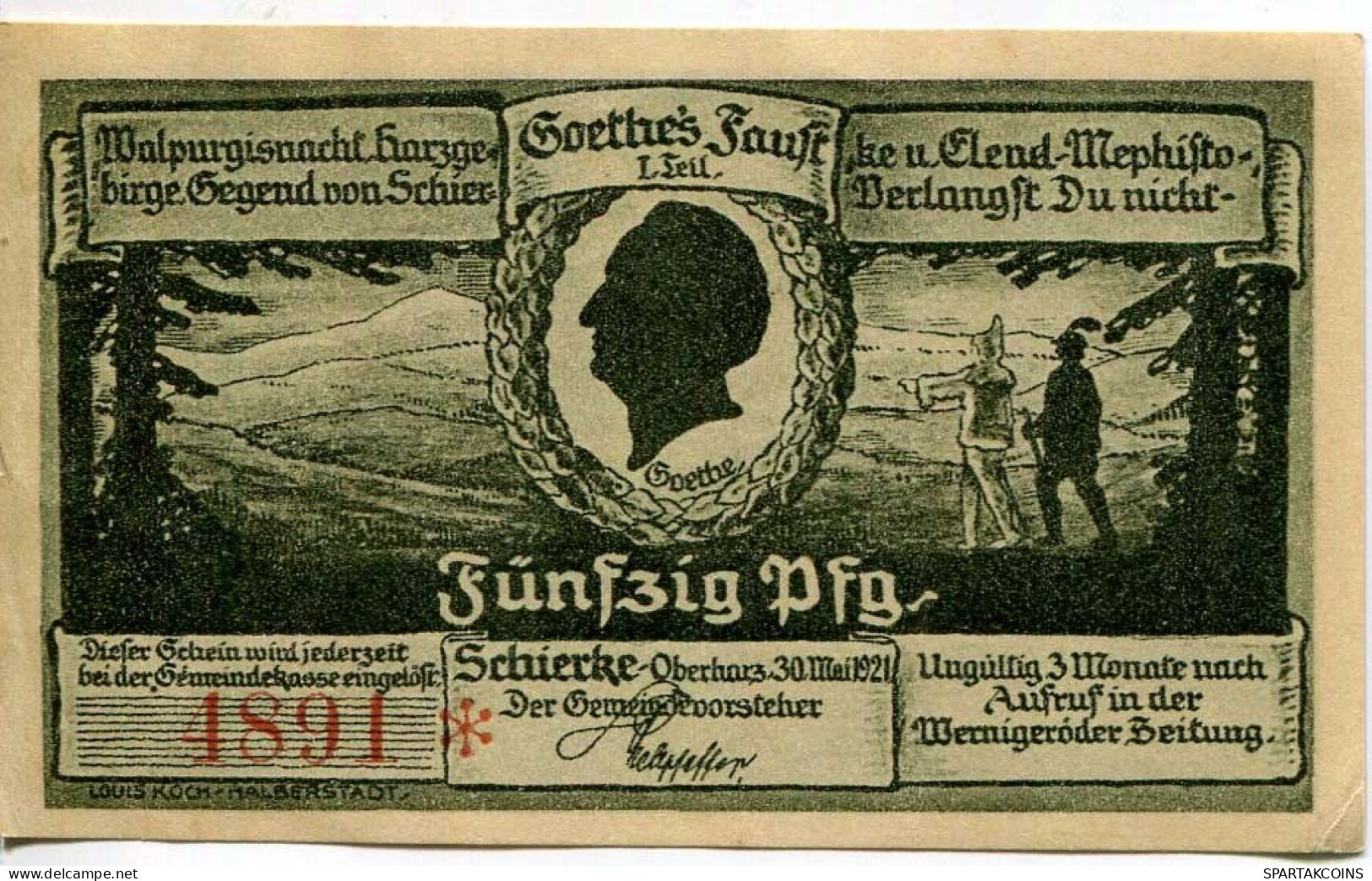 50 PFENNIG 1921 Stadt SCHIERKE Saxony DEUTSCHLAND Notgeld Papiergeld Banknote #PL935 - [11] Emissioni Locali