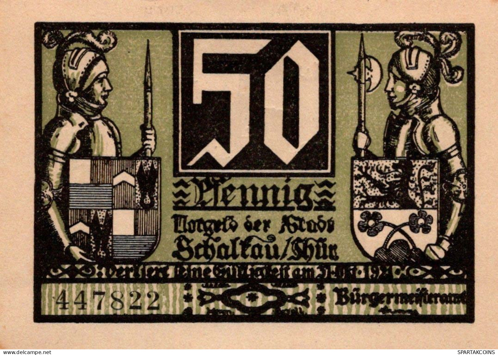 50 PFENNIG 1921 Stadt SCHALKAU Thuringia DEUTSCHLAND Notgeld Banknote #PD541 - [11] Emissioni Locali