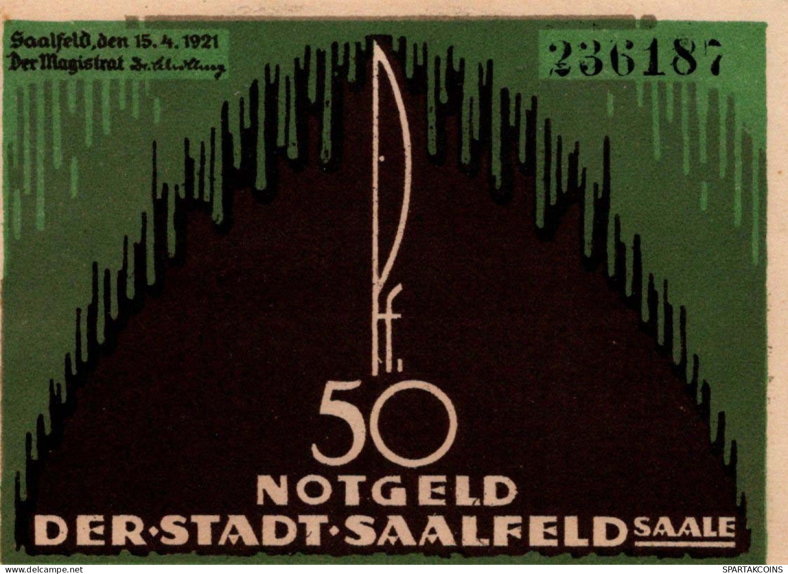 50 PFENNIG 1921 Stadt SAALFELD Thuringia DEUTSCHLAND Notgeld Banknote #PF400 - [11] Emissioni Locali